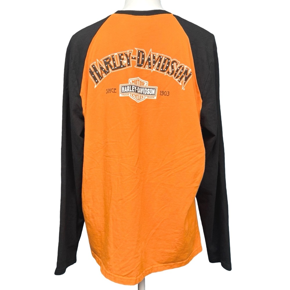Harley-Davidson Womens Orange Black Raglan Graphic Long Sleeve Shirt Size 1W